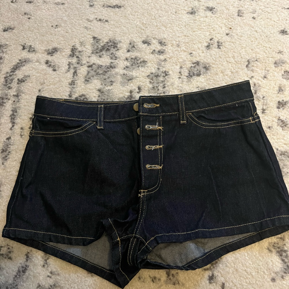 American apparel denim shorts size 30 mid rise button front short inseam